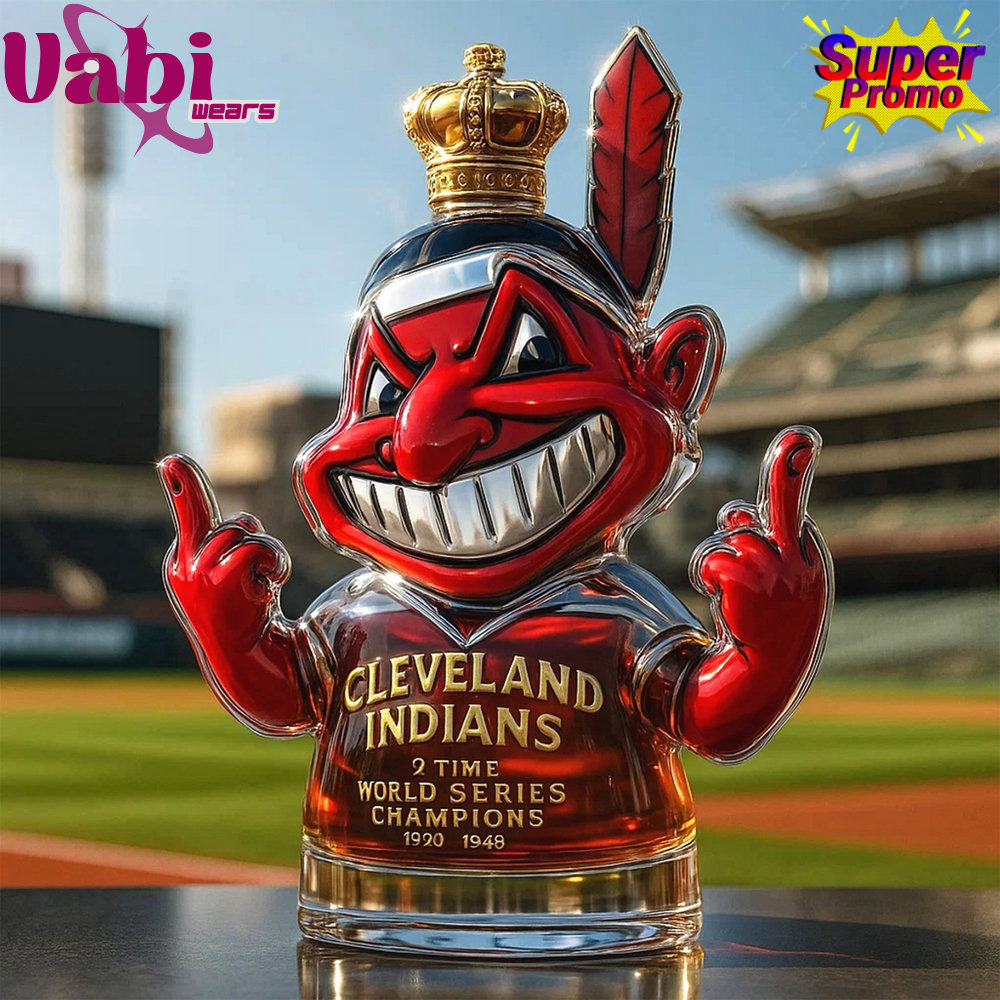 Cleveland Indians Chief Wahoo "2 Time World Series Champions" Whiskey Bottle 4 Cleveland Indians Chief Wahoo '2 Time World Series Champions' Whiskey Bottle - Image 1