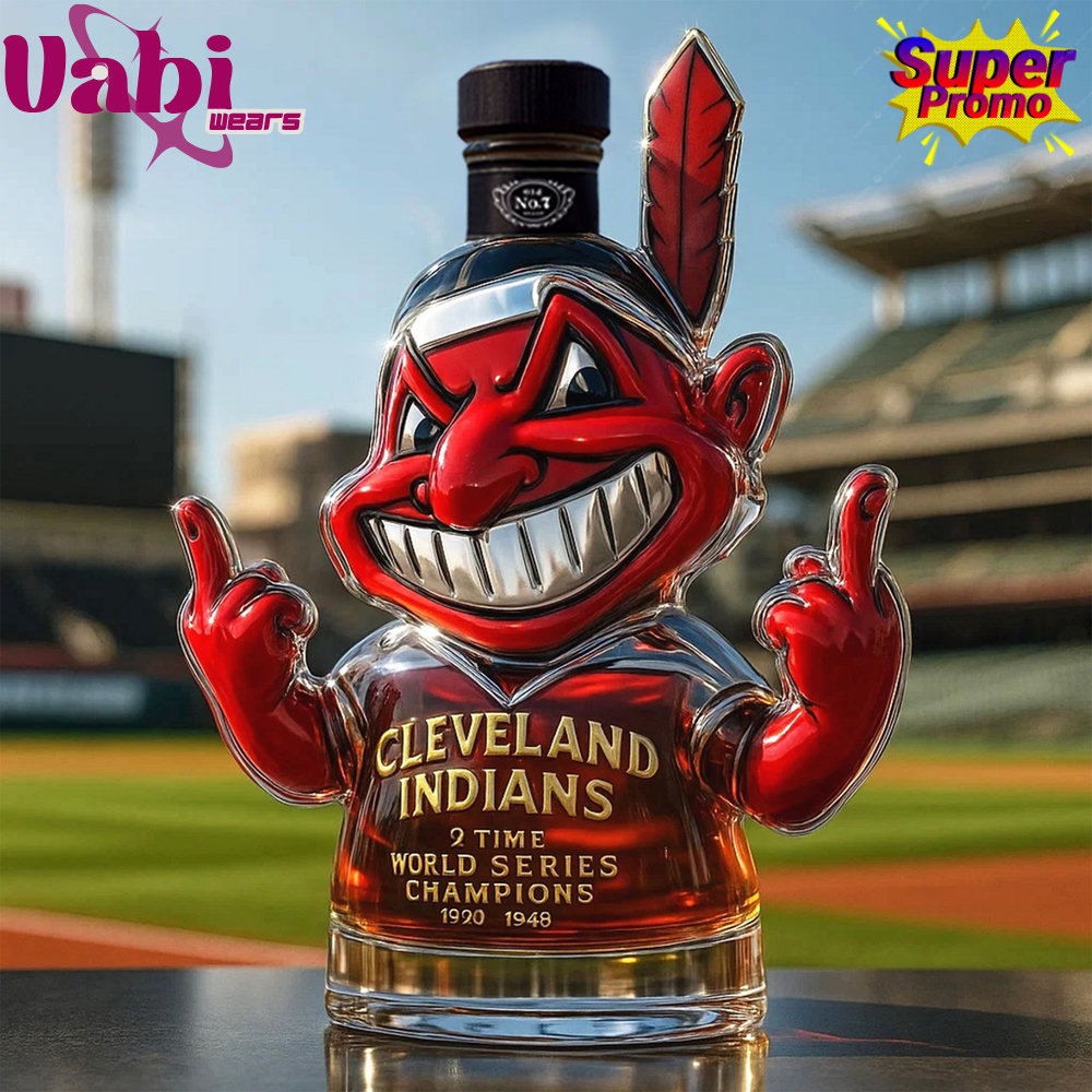 Cleveland Indians Chief Wahoo "2 Time World Series Champions" Whiskey Bottle 5 Cleveland Indians Chief Wahoo '2 Time World Series Champions' Whiskey Bottle - Image 2