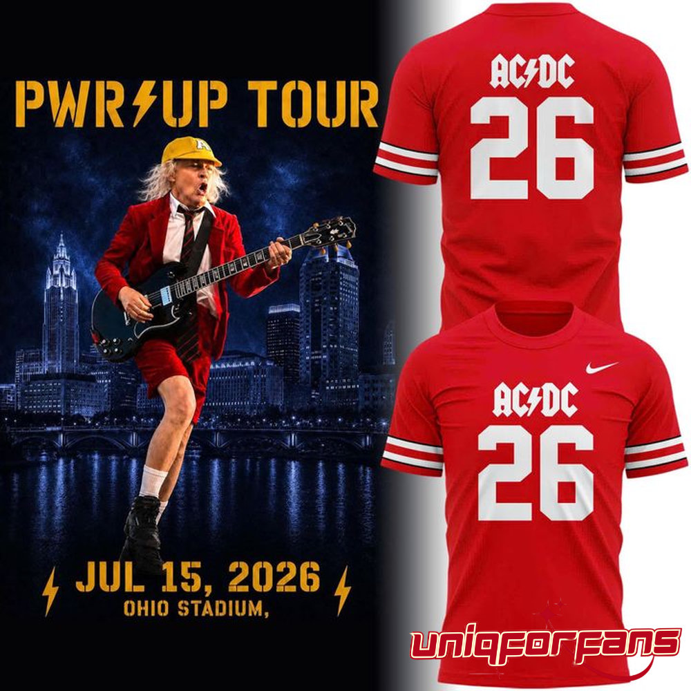 Ohio State Buckeyes AC/DC 2026 Tour Limited Edition Football 3D T-shirt - Image 1