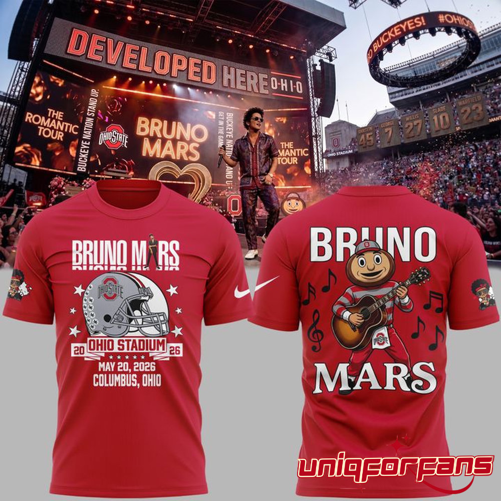 Ohio State Buckeyes x Bruno Mars The Romantic Tour At Ohio Stadium 3D T-shirt - Image 1