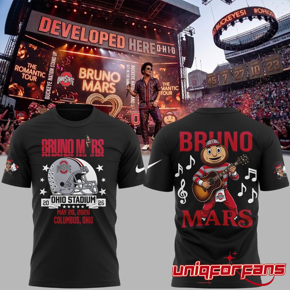 Ohio State Buckeyes x Bruno Mars The Romantic Tour At Ohio Stadium 3D T-shirt - Image 2