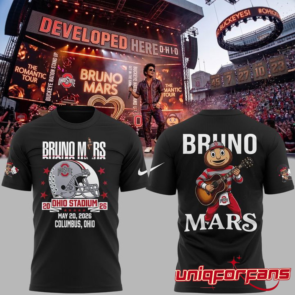 Ohio State Buckeyes x Bruno Mars The Romantic Tour At Ohio Stadium 3D T-shirt - Image 3