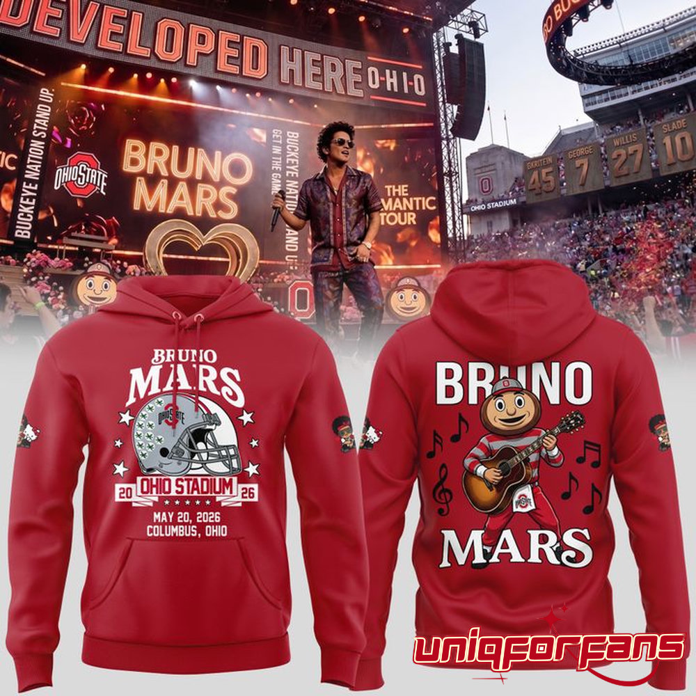 Ohio State Buckeyes x Bruno Mars The Romantic Tour At Ohio Stadium Hoodie - Image 1