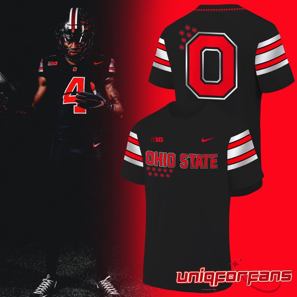 Ohio State Buckeyes Football New All-Black 3D T-shirt - Image 1