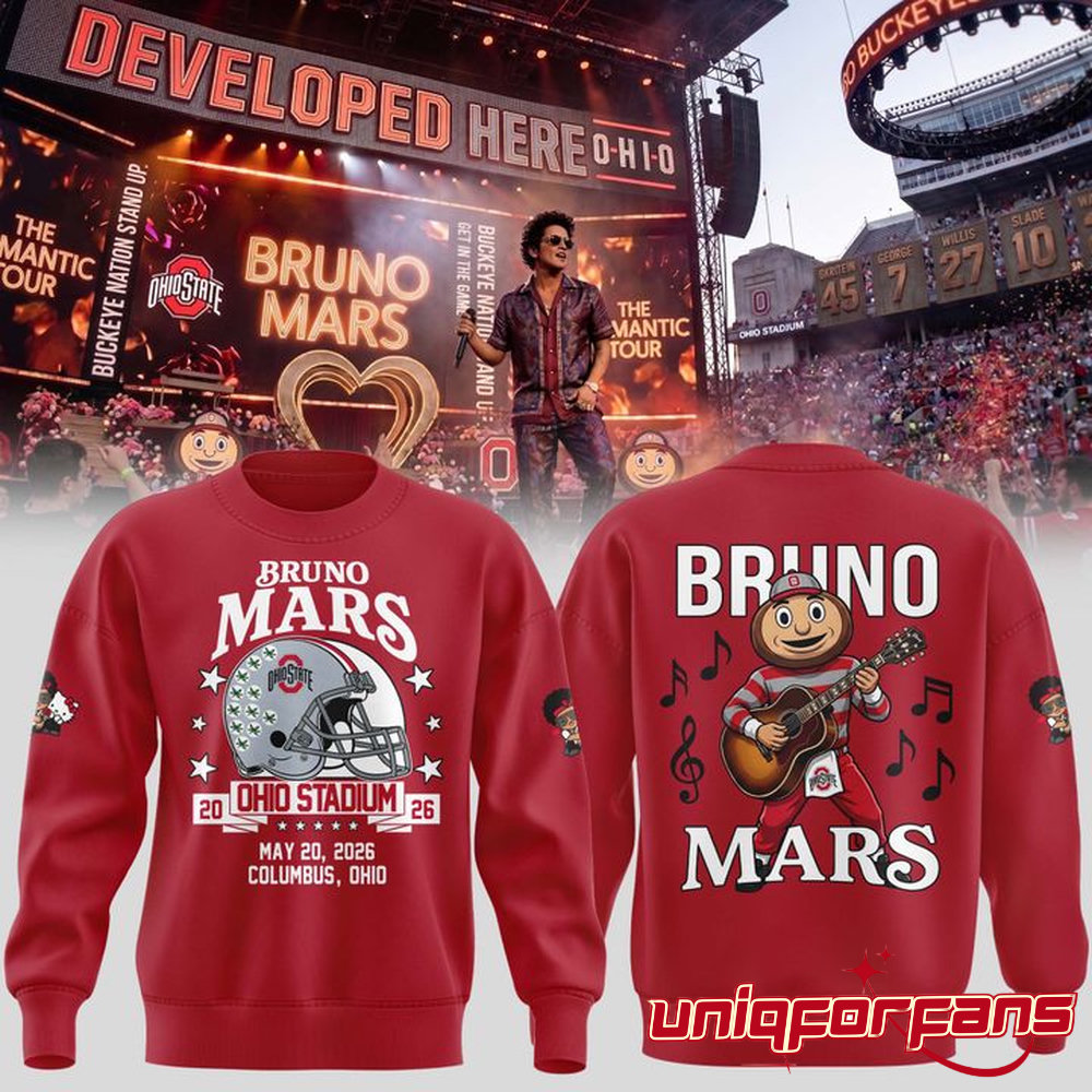 Ohio State Buckeyes x Bruno Mars The Romantic Tour 20026 Ohio Stadium Sweatshirt - Image 2
