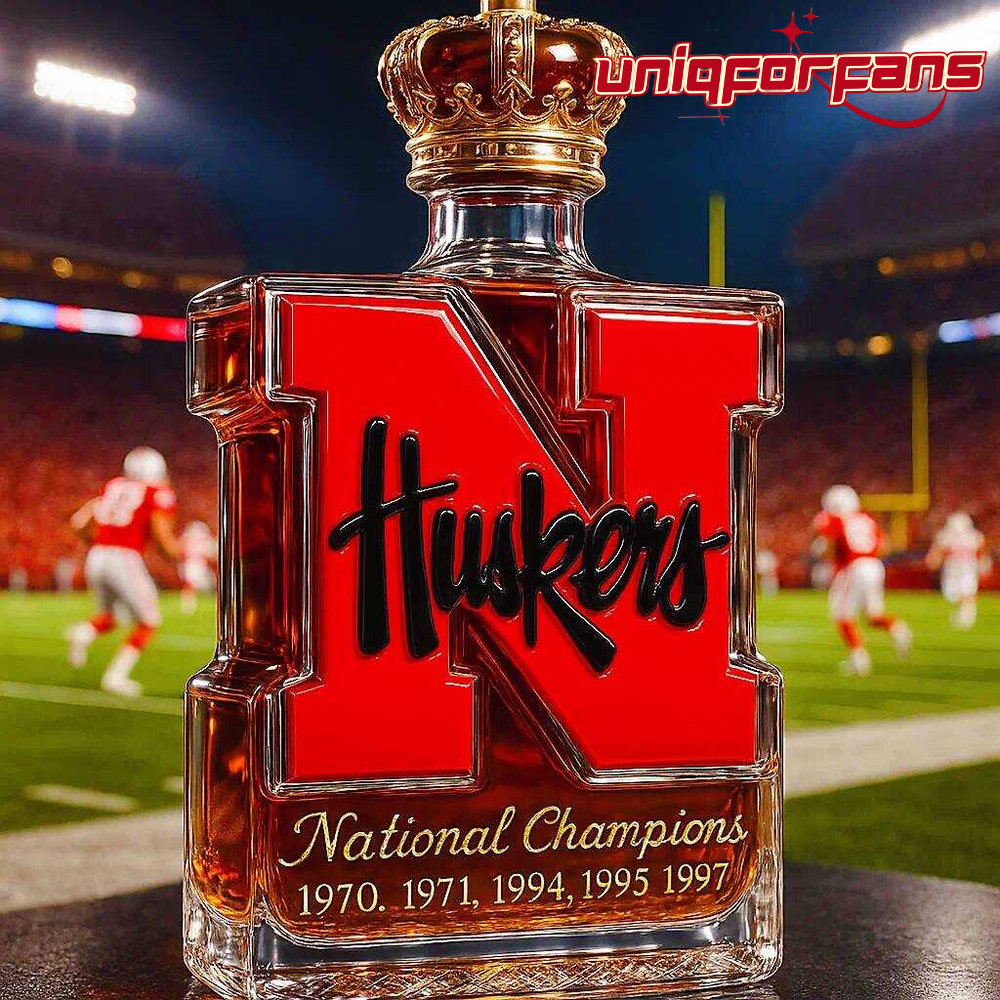 Nebraska Cornhuskers 5-Time National Champions Whiskey Bottle - Image 1