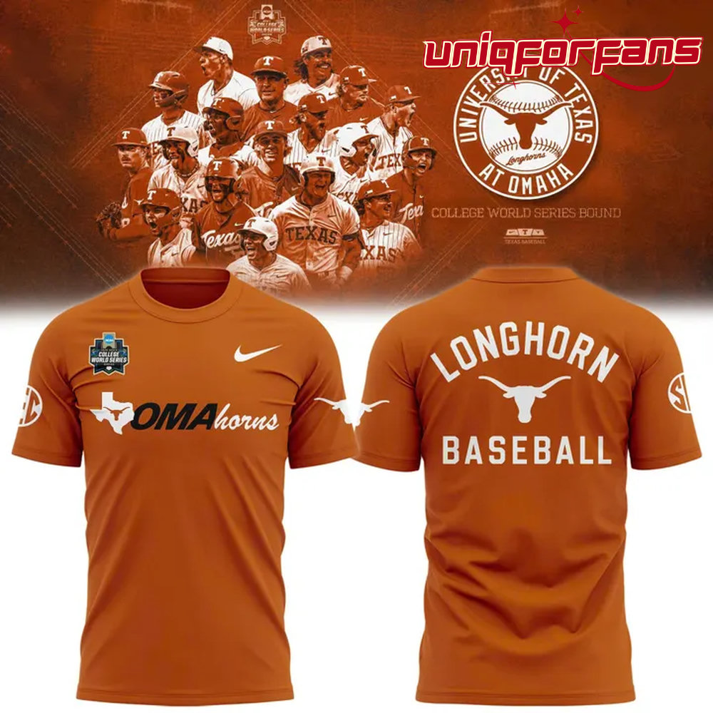 Texas Longhorns 2026 NCAA Baseball Men's College World Series Omaha 3D T-Shirt - Image 1