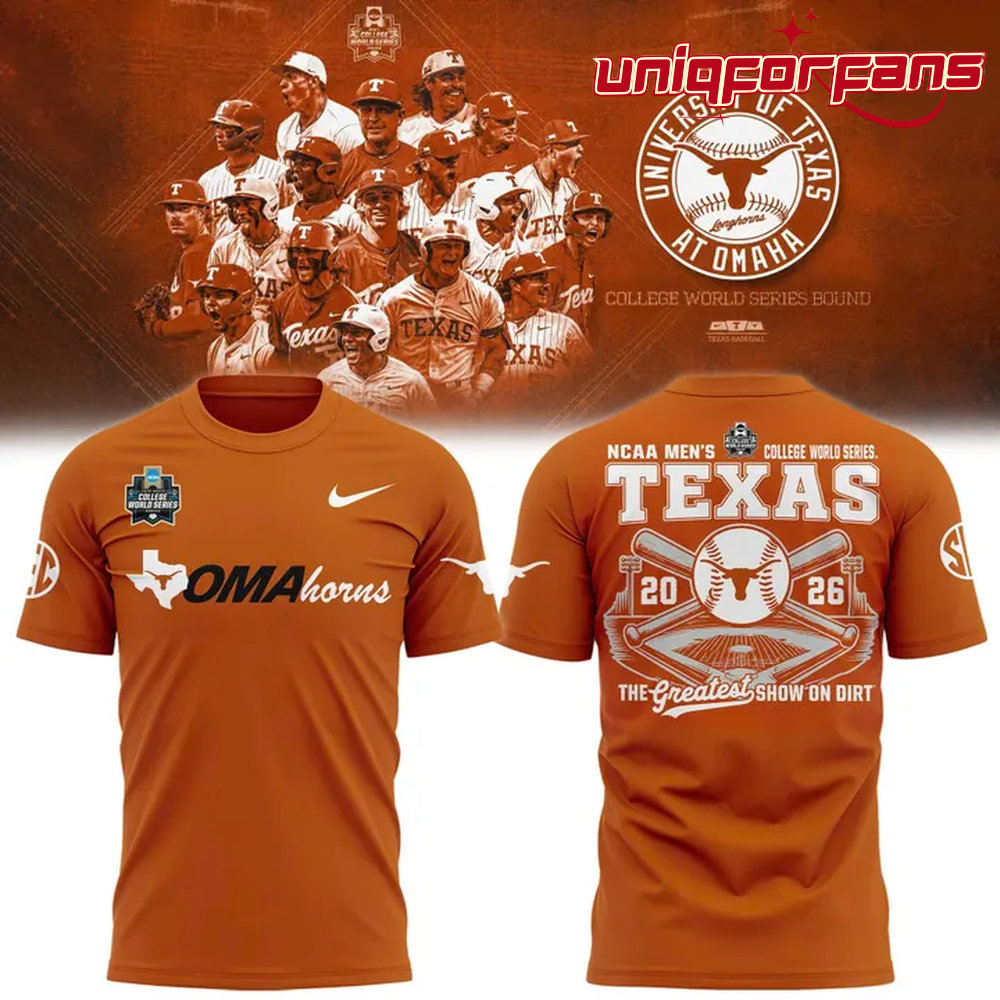Texas Longhorns 2026 NCAA Baseball Men's College World Series Omaha 3D T-Shirt - Image 2