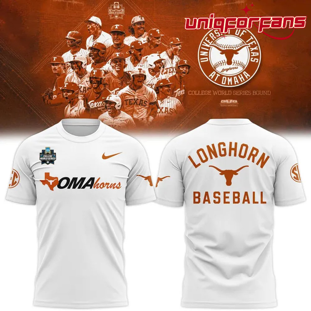 Texas Longhorns 2026 NCAA Baseball Men's College World Series Omaha 3D T-Shirt - Image 3