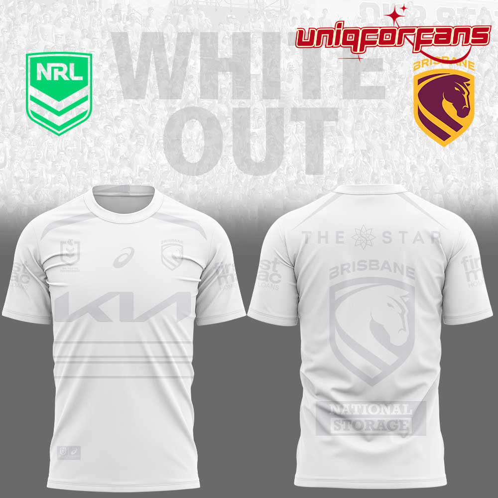 Brisbane Broncos White out NRL Limited Edition 3D T-shirt - Image 1