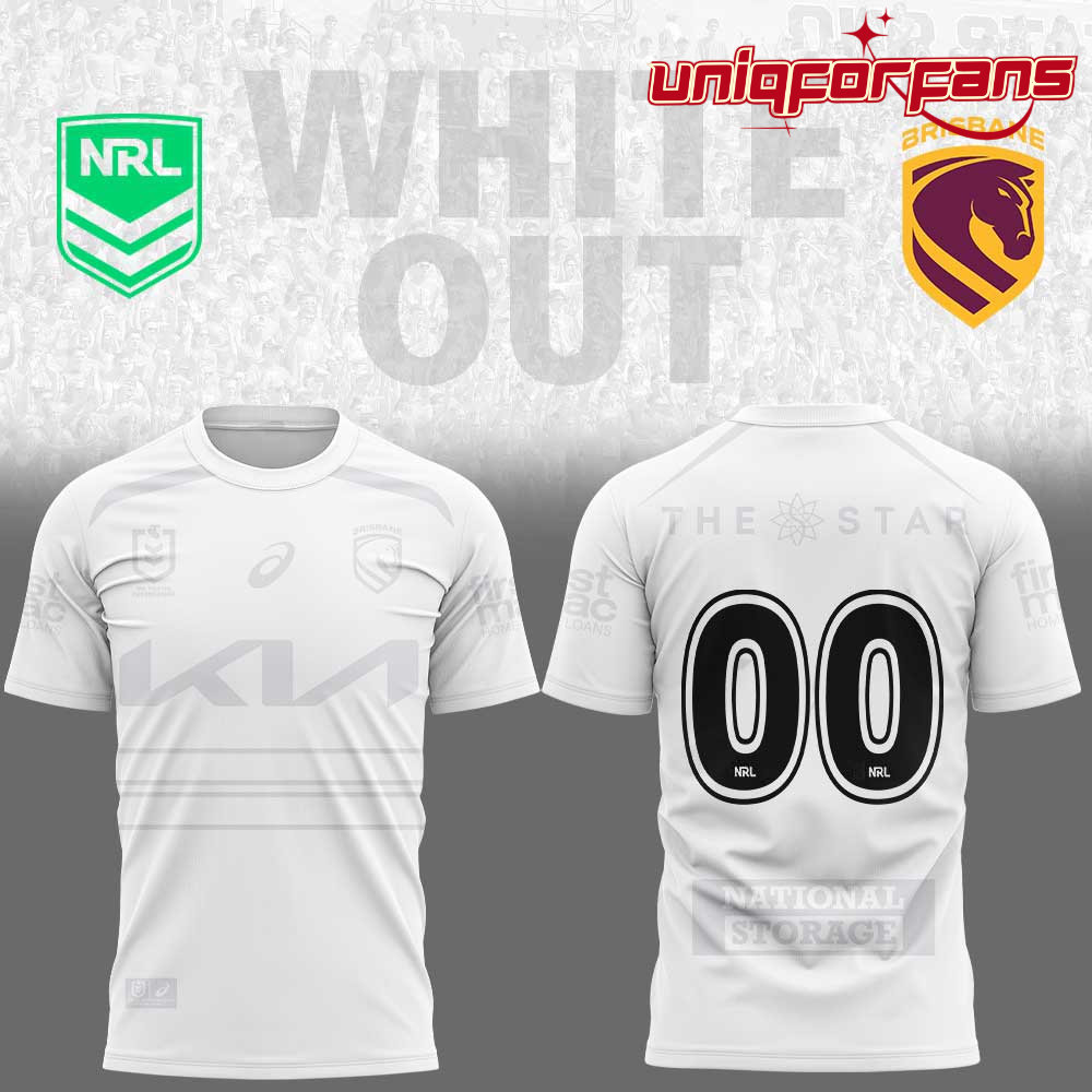 Brisbane Broncos White out NRL Limited Edition Custom Number 3D T-Shirt - Image 1