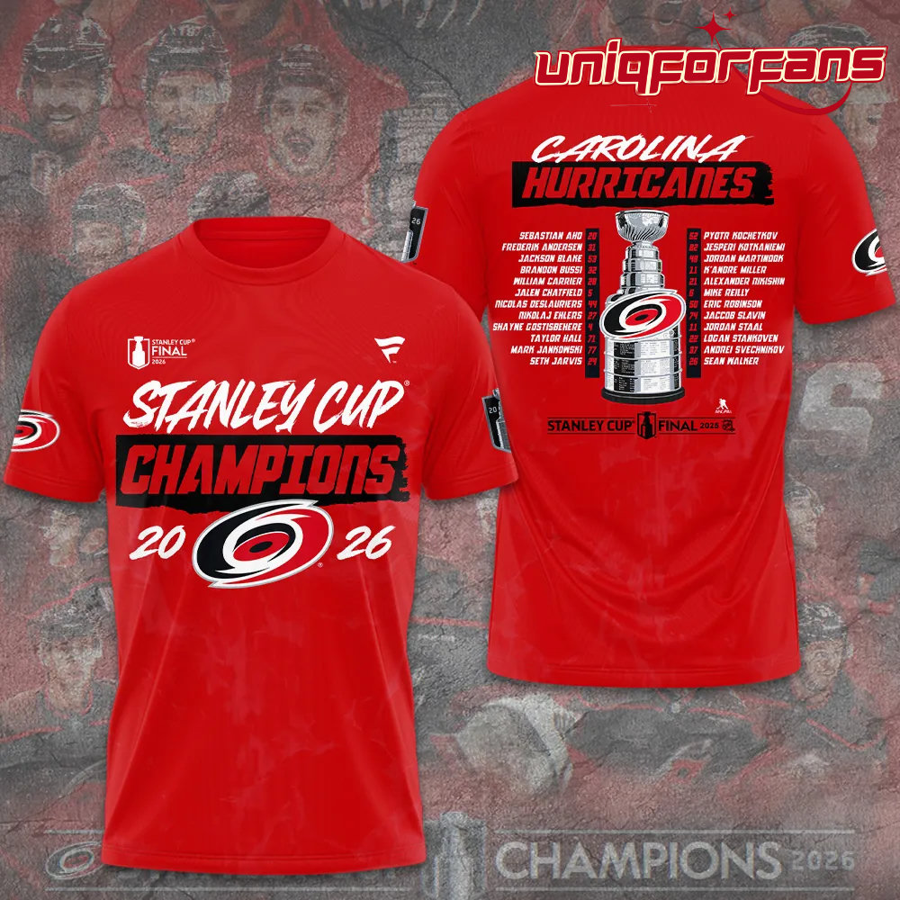 Carolina Hurricanes 2026 Stanley Cup Champions Red Limited Edition 3D T-Shirt - Image 1