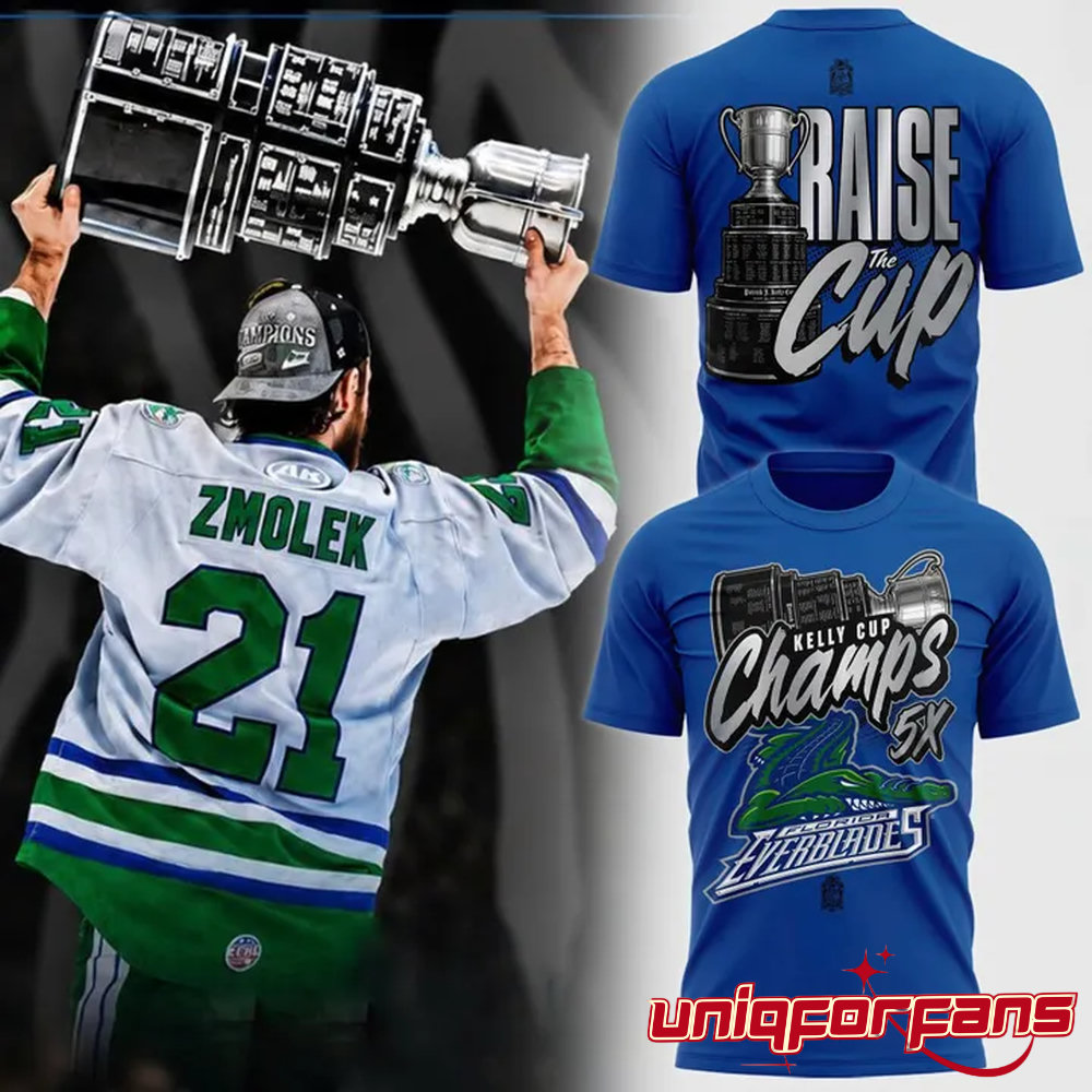 Florida Everblades Kelly Cup Champions 5X Championship 3D T-Shirt - Image 1