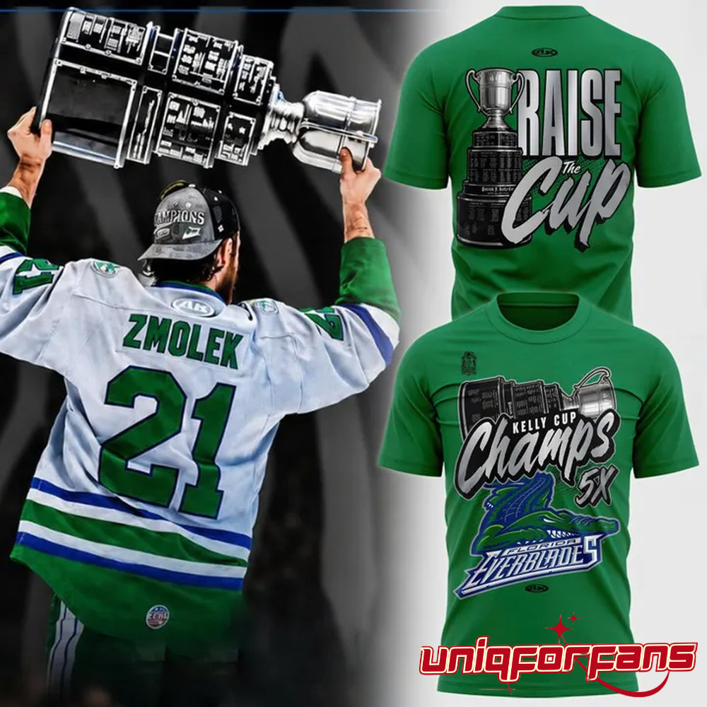Florida Everblades Kelly Cup Champions 5X Championship 3D T-Shirt - Image 2