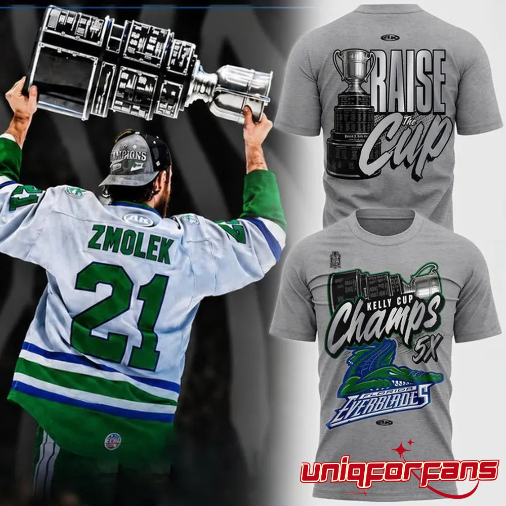 Florida Everblades Kelly Cup Champions 5X Championship 3D T-Shirt - Image 3